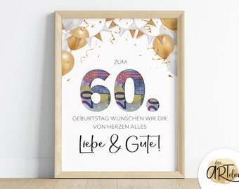 Money gift for 60th birthday | last minute birthday present | image | Posters | personal gift | Digital Instant Download PDF