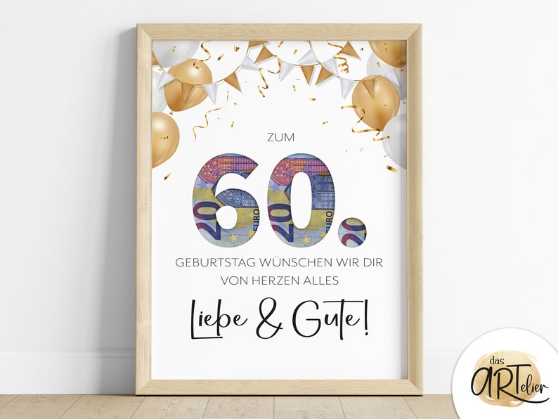 Money gift for 60th birthday last minute birthday present image Posters personal gift Digital Instant Download PDF image 1