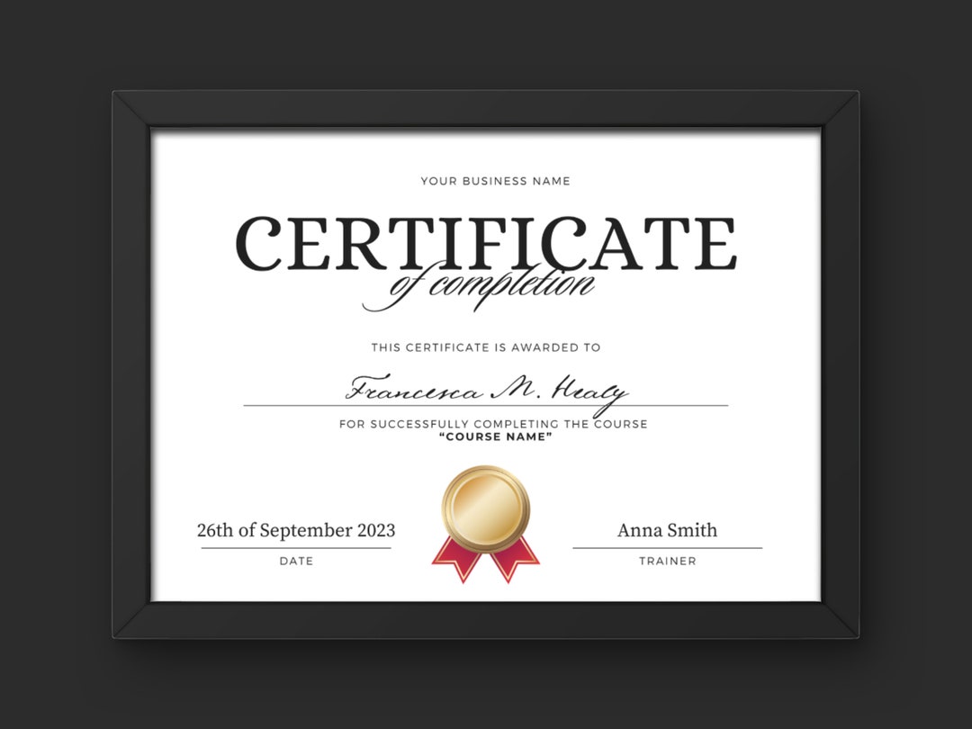 Formal Certificate of Completion Template Achievement Classy Etsy