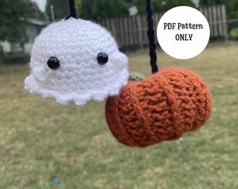 Pumpkin and Ghost Car Hanger | Crochet Pattern