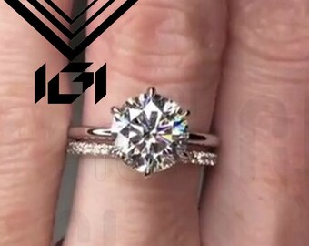 2.5 CT Round Lab Grown Diamond Engagement Ring Matching Wedding Band Diamond Bridal Set Wedding Set Anniversary Gift Set for Her