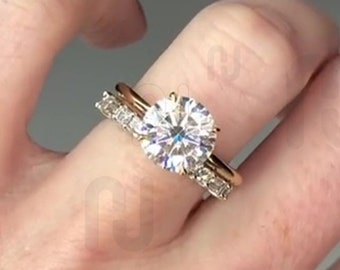 2.5 CT Round Cut Lab Grown Diamond Engagement Ring Set IGI Certified F/VS1 Lab Created Diamond Hidden Halo Ring Set 14K White Gold Ring