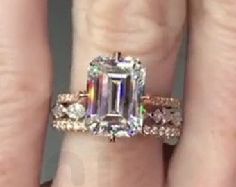 IGI Certified Lab Grown Emerald Cut Engagement Ring Set 4 CT Emerald Diamond Wedding Ring Matching Full Eternity Band Diamond Ring For Women