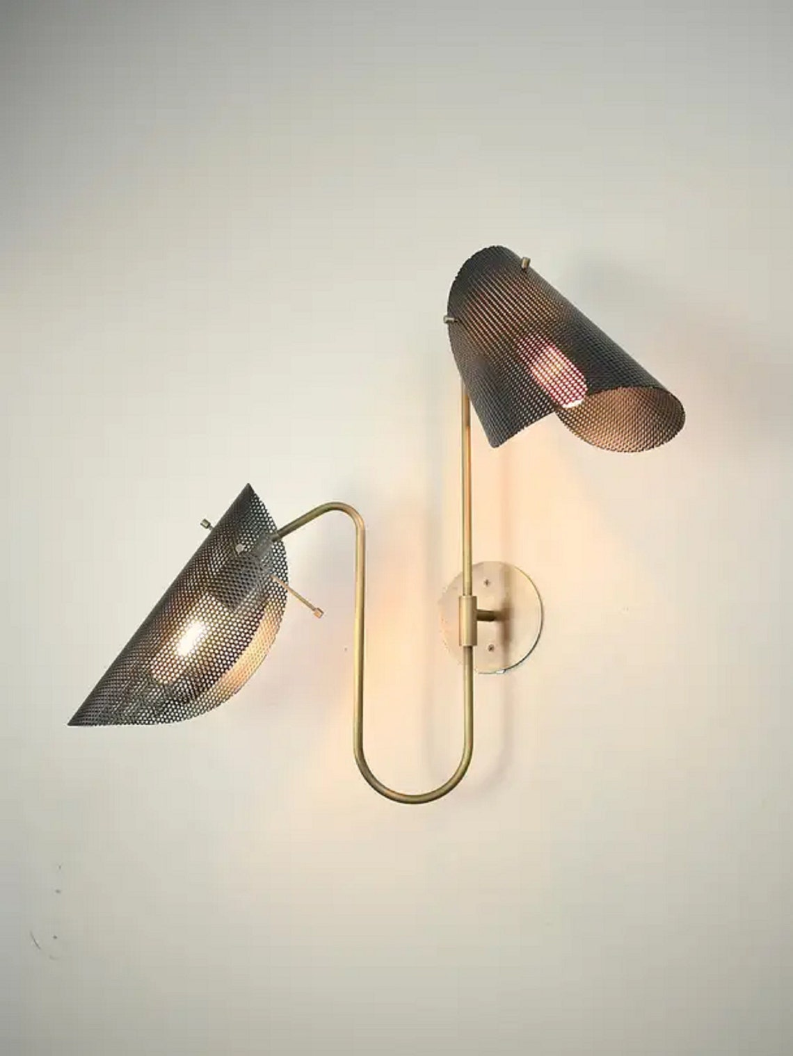 Steel Net Wall Lamp Modern Brass Two Arms Sconce Midcentury Modern ...