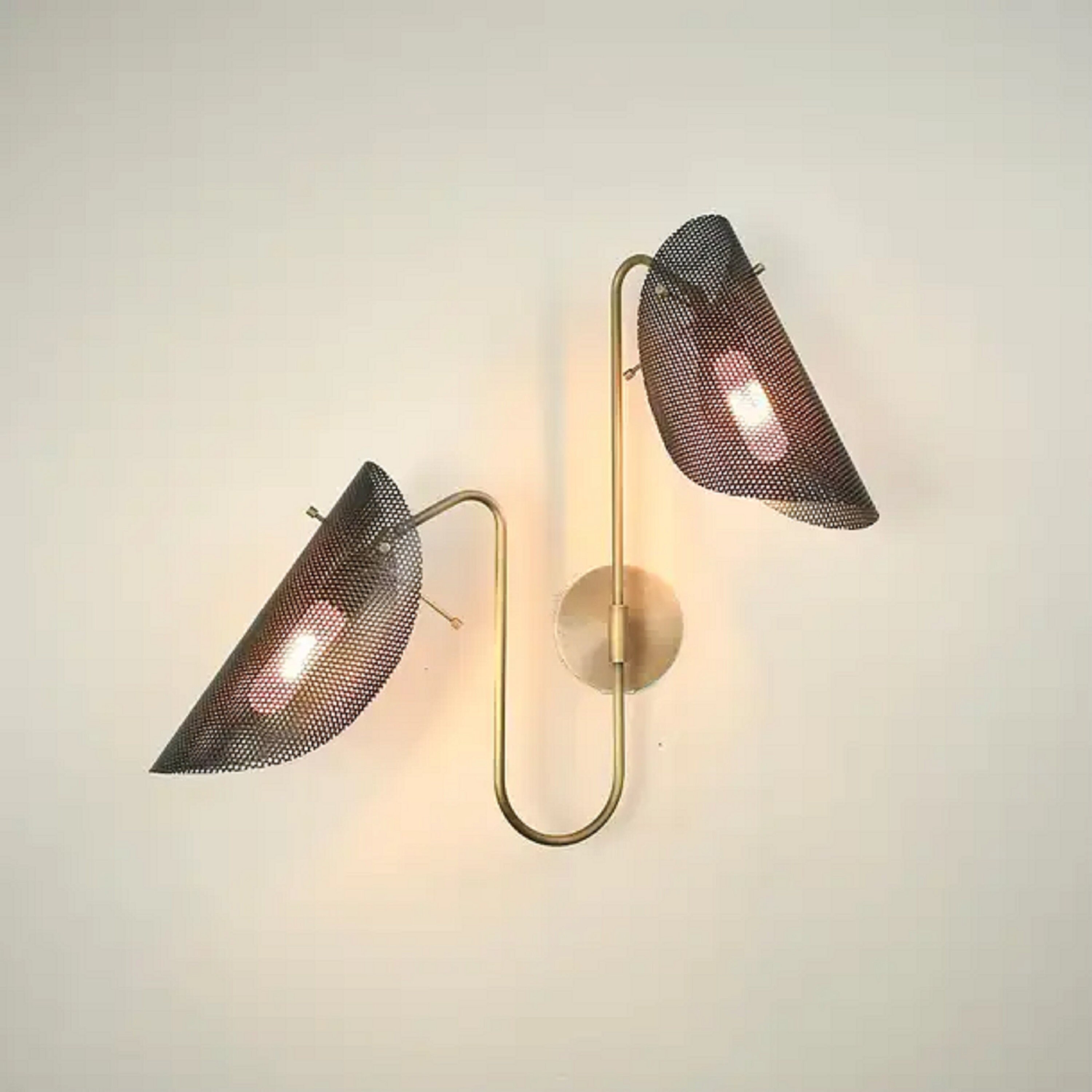 Steel Net Wall Lamp Modern Brass Two Arms Sconce Midcentury Modern ...