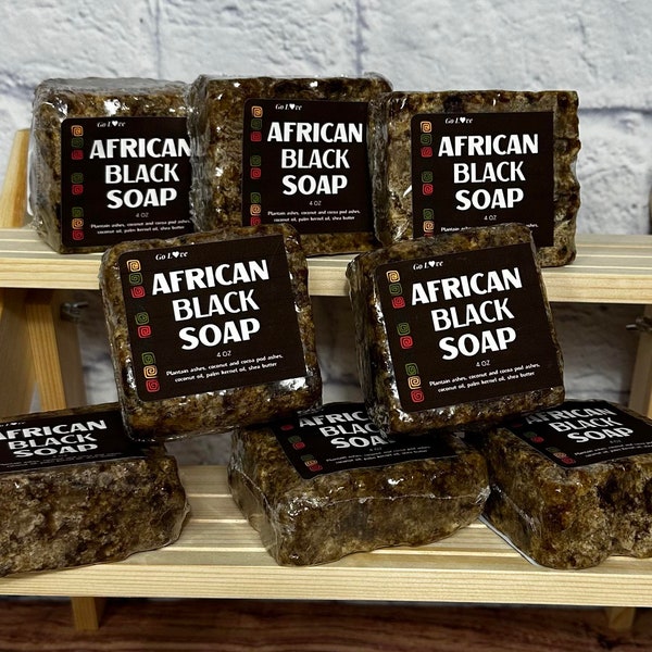 African Black Soap Bar From Ghana, 100% Natural Raw Unrefined For Body, Face, Skin, and Hair… 4oz - shape may vary.