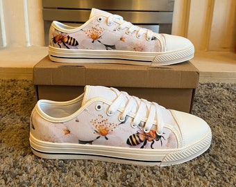 Floral Bee Sneakers | Converse Style | Vans Style Sneakers | Womens Shoes | Gift For Her