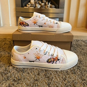 Floral Bee Sneakers | Converse Style | Vans Style Sneakers | Womens Shoes | Gift For Her