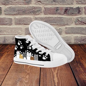 Kids Cute Cat Canvas High Tops Converse Style | Vans Style Sneakers | Toddler Child Youth Shoes | Gift for kids