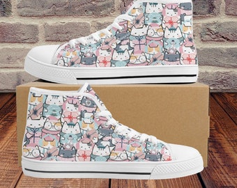 Cat Party Womens High Top Shoes | Converse Style | Sneakers