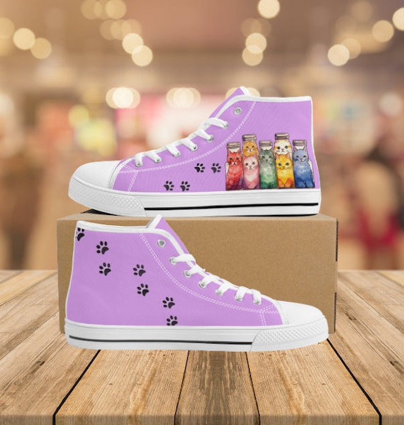 Rainbow Bottle Cat High Tops Unique Hi Tops Converse Style Womens Shoes Etsy UK