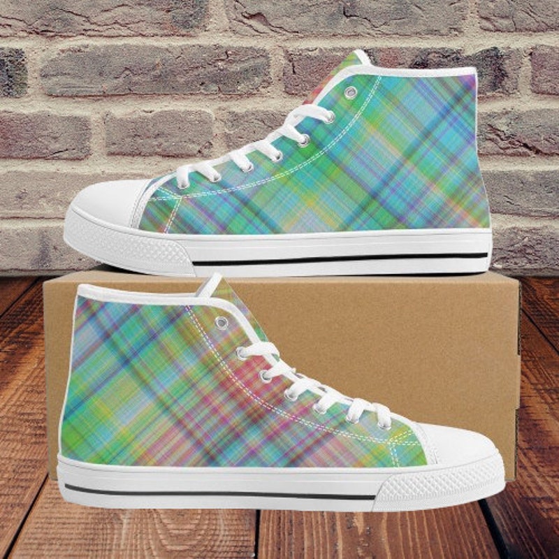 Green Plaid Tartan Women's Sneakers