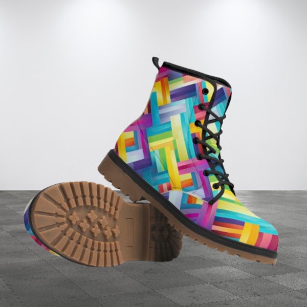 Geo Block Pride Boots | Vegan Leather | Womens Boots | LGBTQ Best Gift