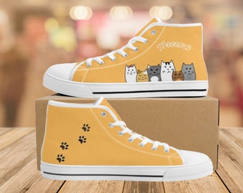 Cute Cats | Cartoon High Tops | Unique Hi Tops | Converse Style | Womens Shoes