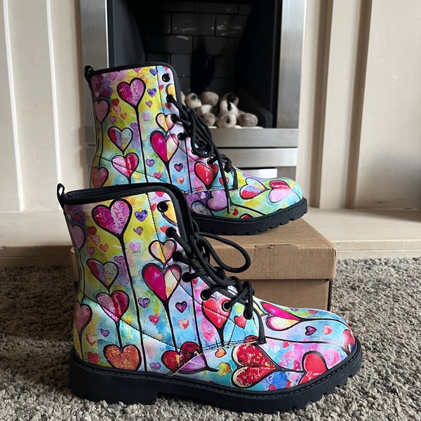 Funky Watercolour Heart Boots | Vegan Leather | Womens Boots | LGBTQ Best Gift