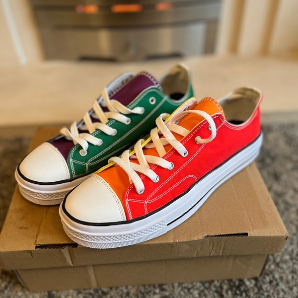 Rainbow Mix Pride Sneakers |  LGBTQ | Converse Vans Style Low Tops | Womens Shoes