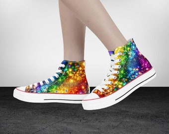 Neon Glitter Pride High Tops | Unique Hi Tops | Converse Style | LGBTQ | Best Pride Event Gift