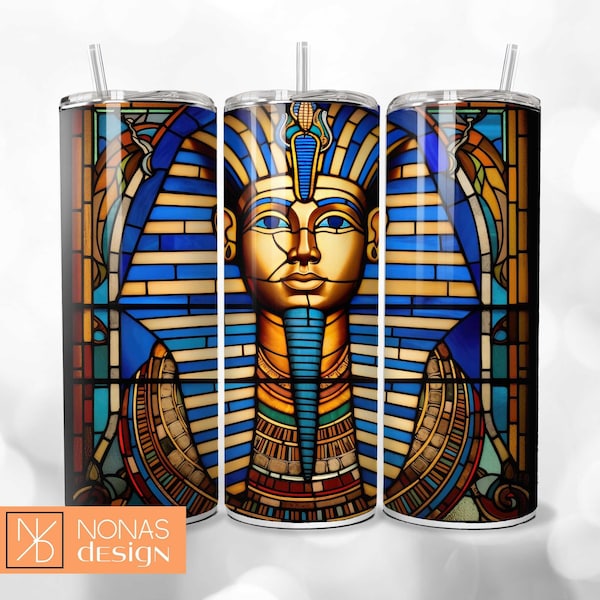 Stained Glass Pharao Tumbler Wrap 20oz Skinny Tumbler Sublimation Design Download PNG Sublime Ra Egypt King History Halloween Scarab Pyramid