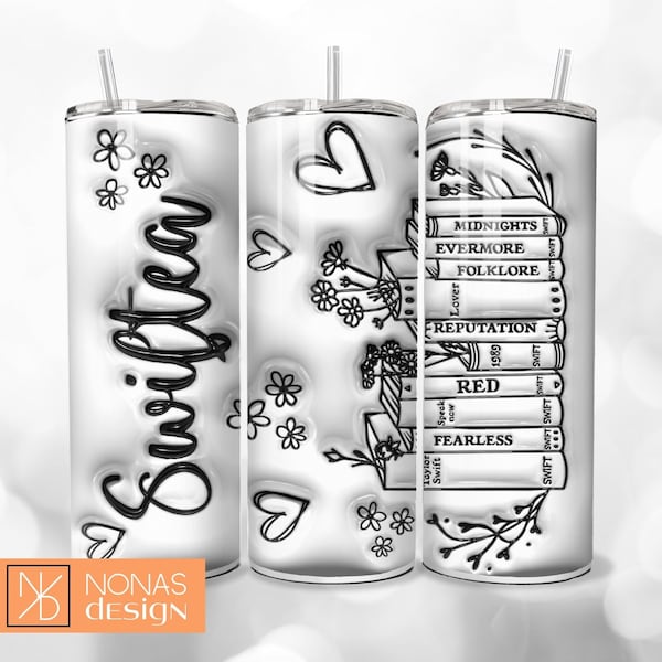 Swiftea Taylor Swift Coffee 3D Tumbler Wrap 20 oz Sublimation Design Download Inflated Puffy PNG Midnights 1989 Folklore Era Tour Evermore