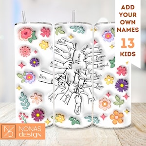 Holding Hands 13 Childs 3D Tumbler Wrap 20 oz Sublimazione Scarica PNG gonfiato Festa della mamma Personalizzato Nonna Famiglia Tata Nana Prima Mia Figlia