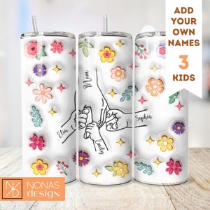 Envoltura para vaso 3D de 20 oz con tres niños tomados de la mano Descarga de sublimación PNG inflado Día de la madre Personalizado Abuela Familia Niñera Nana Primero Mi hija
