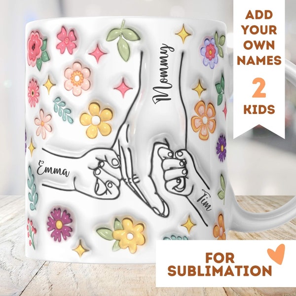 Primero mi hija para siempre mi amigo 2 niños 3D taza envoltura 11oz 15oz sublimación Descargar PNG inflado Día de la Madre Personalizado Abuela Familia Niñera