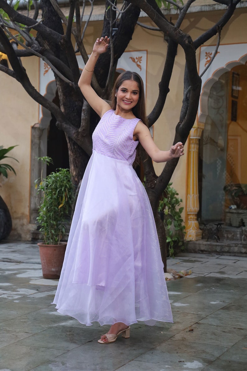 Lavender Flowy Dress , lavender flowy prom dress, brides maid dress, long flowy purple dress, lavender dress ,soothing lavender color, image 2