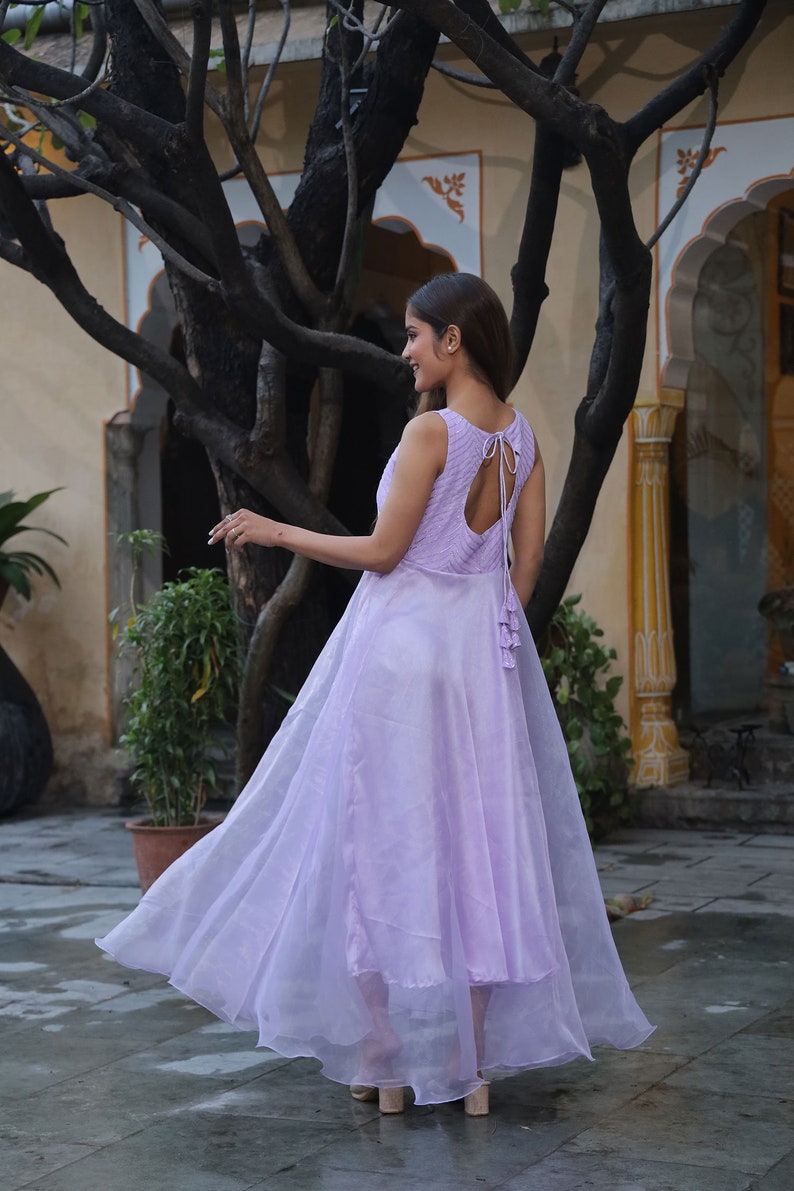 Lavender Flowy Dress , lavender flowy prom dress, brides maid dress, long flowy purple dress, lavender dress ,soothing lavender color, image 4