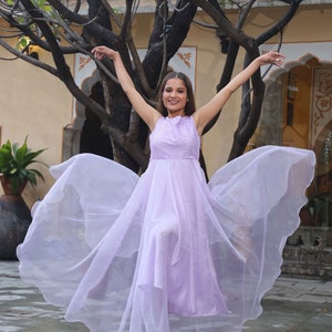 Lavender Flowy Dress , lavender flowy prom dress, brides maid dress, long flowy purple dress, lavender dress ,soothing lavender color, image 1