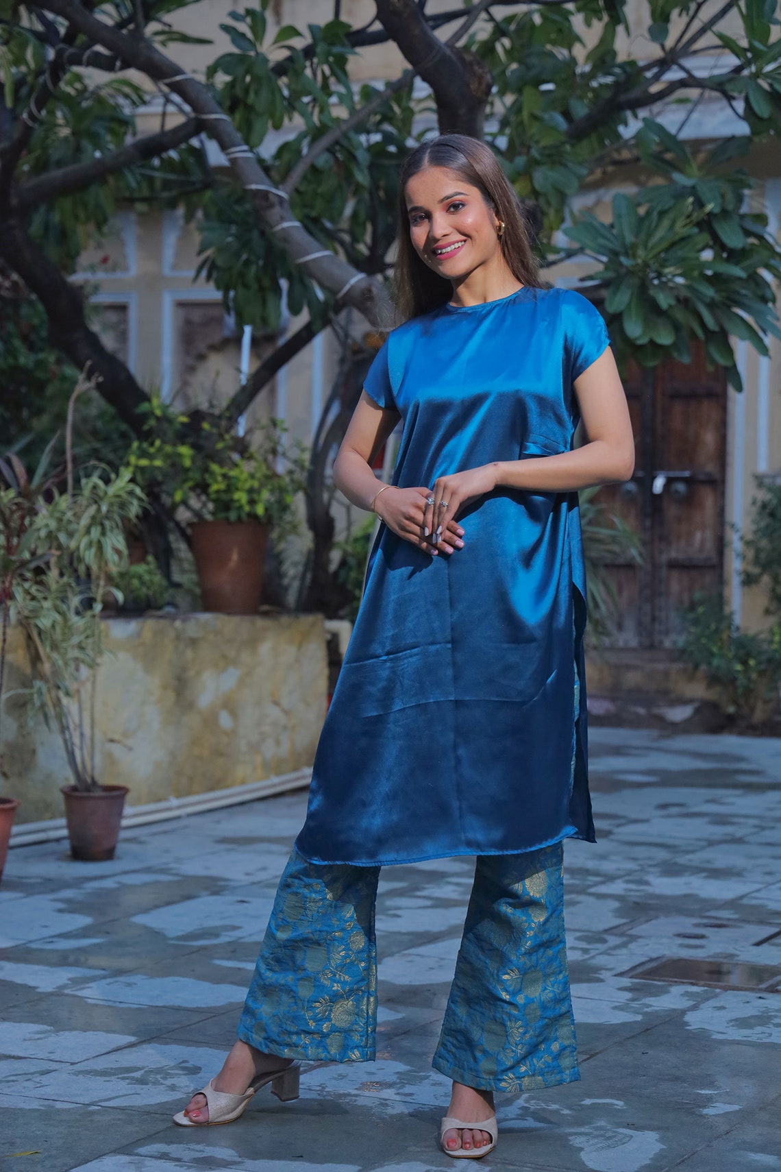 Jade green Co-Ord set with  draped stole