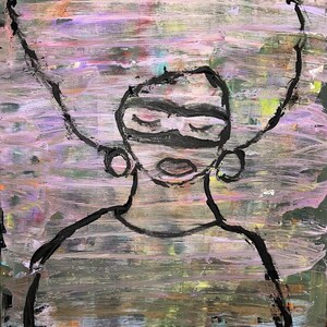 BLACK WOMAN in the Breeze Blowing Wind Colorful Background Splatter Paint 16x20