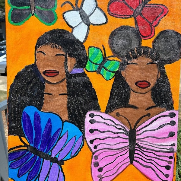 BLACK WOMEN Femininity Braids Afro Puffs Butterflies Original Artwork