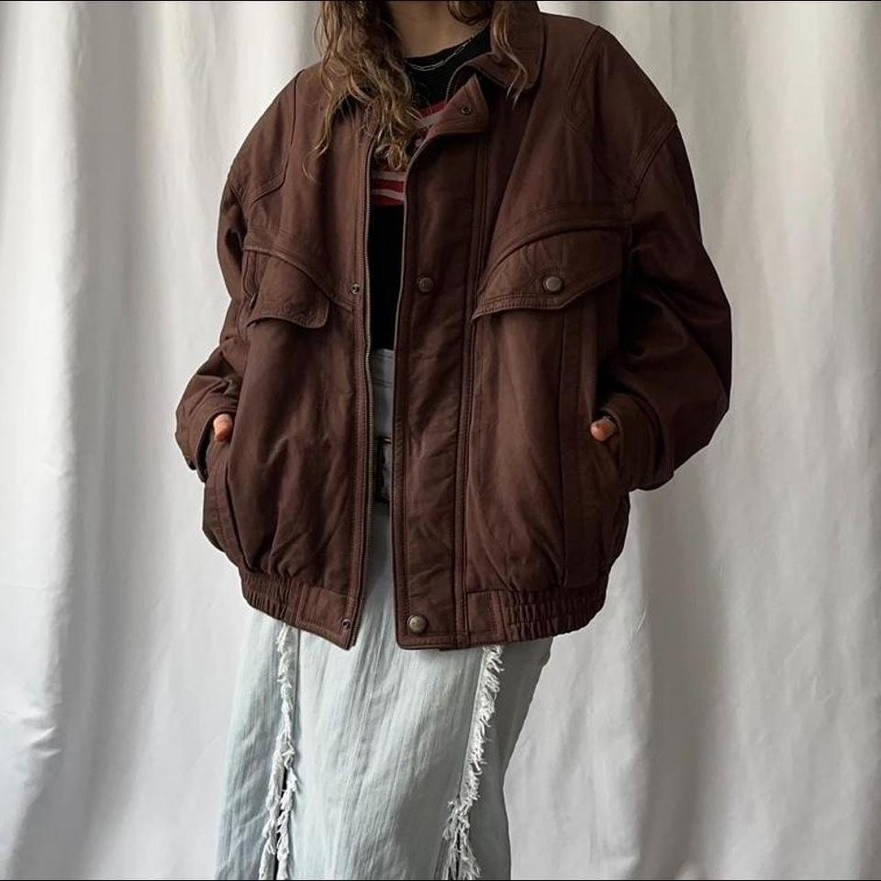 Vintage 90s Brown Genuine Leather Zip up Bomber Jacket by Vintage 90s Brown Genuine Leather Zip up Bomber Jacket by