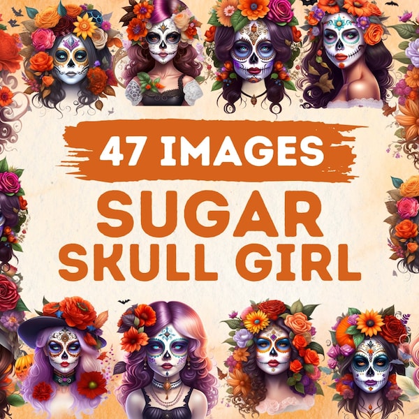 47 Sugar Skull Girl Clipart - Floral Sugar Skull Women Clipart, Dia de Los Muertos Clipart, Day of The Dead Clipart, halloween Clipart