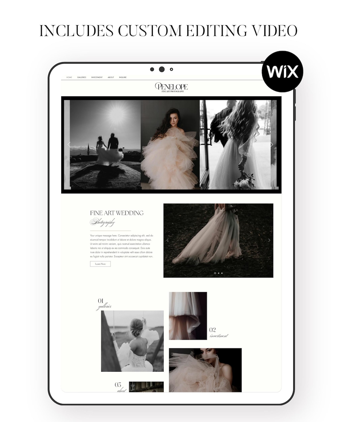 Wedding Photography Wix Template | Fine Art Portfolio Design | Editable ...