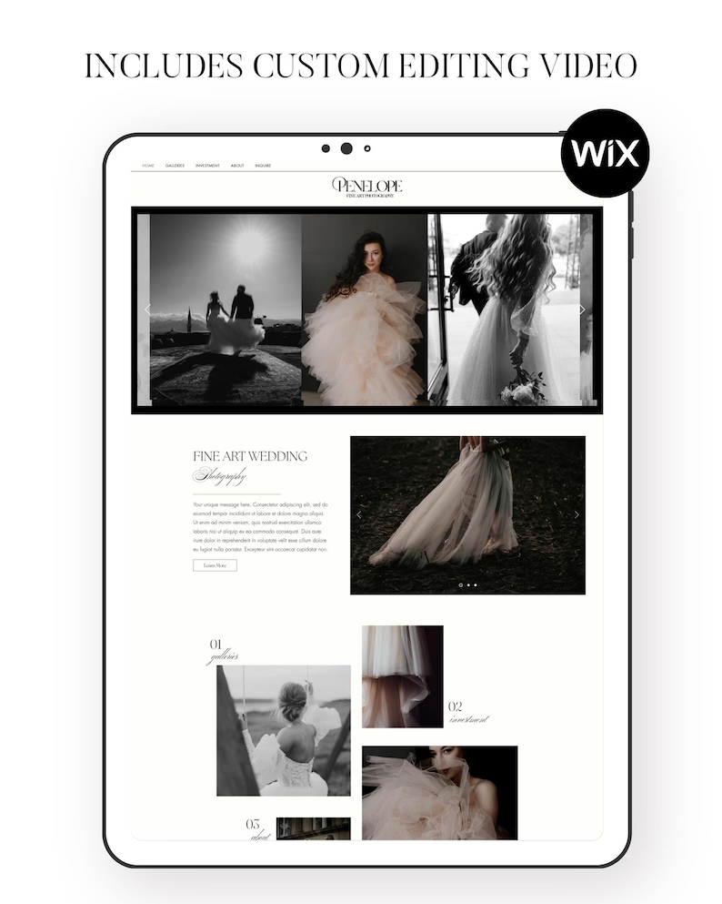 Elegant Wedding Photography Wix Template | Fine Art Portfolio Website for Photographers | Includes Custom Editing Video | Wix Template