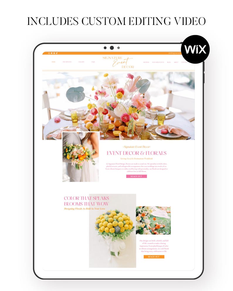 Wedding Planner Wix Template Event Decor & Florist Design Editable