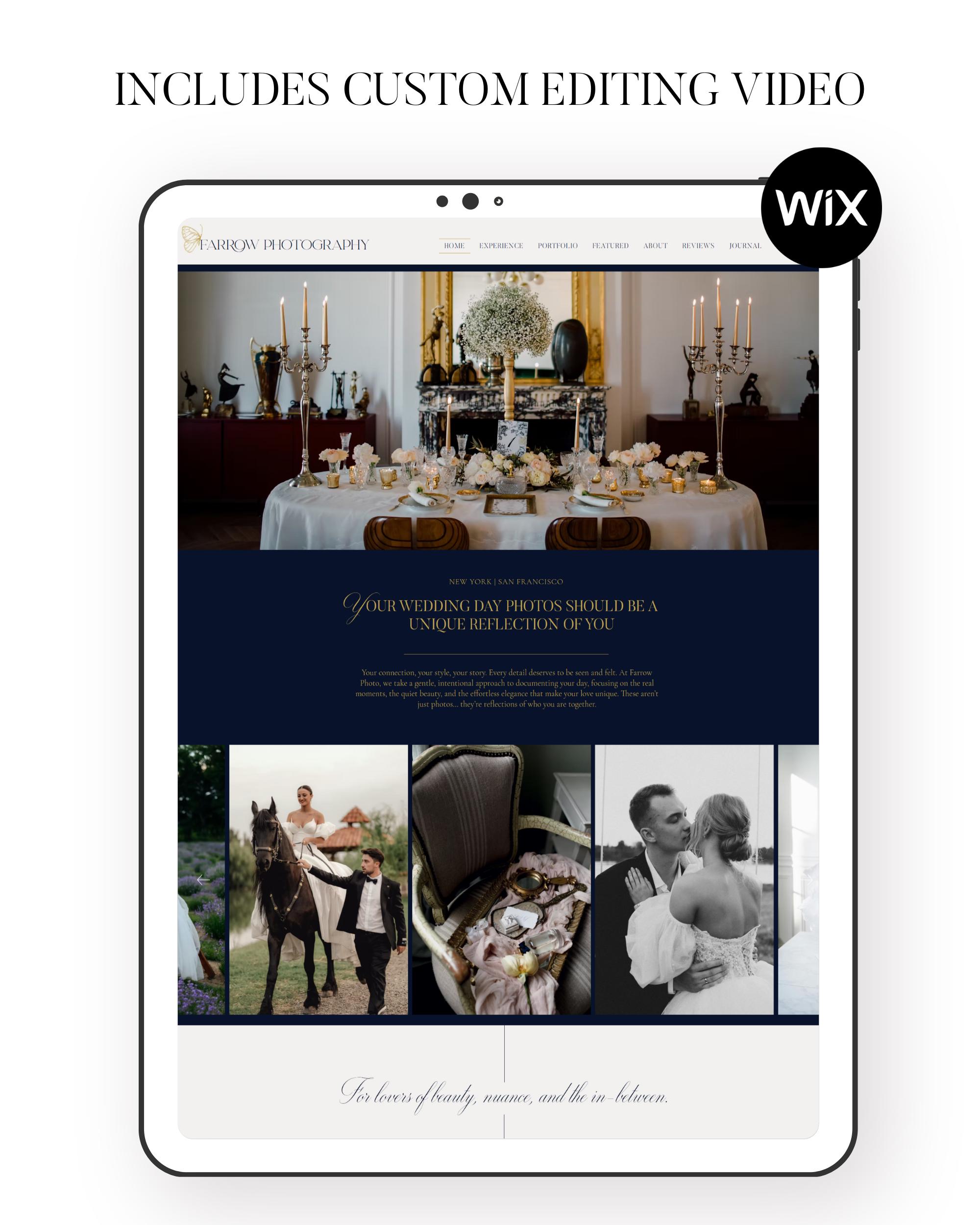 Wedding Photographer Wix Website Template | Portrait Photography Templates | Elegant Dark Blue Gold Modern Luxury High-End