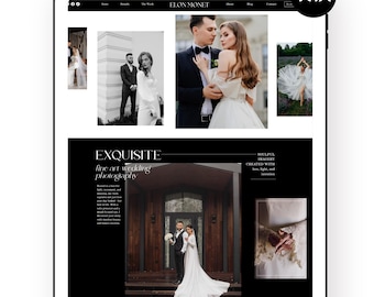 Wedding Photography Wix Website Template  | Wedding Photographer | Portrait Photography | Dark and Elegant Black Modern Luxury High-End