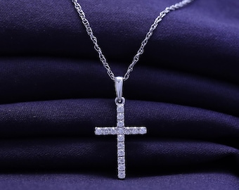 Lab Grown Diamond Cross Pendant Necklace, 10K/14K Gold or Sterling Silver
