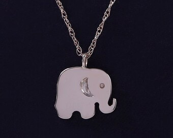 Elephant Pendant Necklace In 10k Solid Gold Or 14k Solid Gold And Sterling Silver With 18" Long Chain