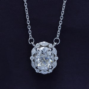 1 1/2 Carat Lab Created Moissanite Diamond Halo Pendant Necklace in 10K Gold or 14K Gold and Sterling Silver