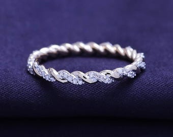 14K Gold Diamond Twist Wedding Band Ring, 0.16 Carat