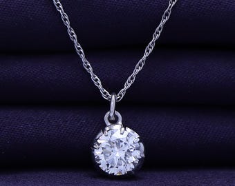 Lab Grown Diamond Solitaire Pendant Necklace, 10K/14K Gold or Sterling Silver