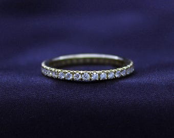 Moissanite Diamond Full Eternity Ring, Sterling Silver and 10K/14K Gold Wedding Band, VVS1 Clarity
