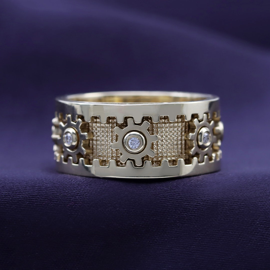 Cogwheel Fidget Spinner Ring, Lab Grown Diamond, 10k/14k Gold or ...