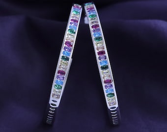 Inside Out Rainbow Hoop Earrings Multi Color Cubic Zirconia Big Circle Earrings 18K Gold Plated and 925 Sterling Silver Post & Push Back