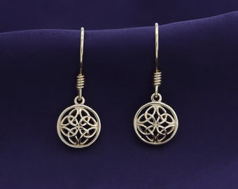 Celtic Knot Dangle, Irish Jewelry, Trinity Knot Earrings Gold and Sterling Silver
