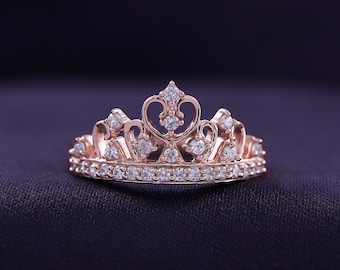 Moissanite Diamond Princess Crown Ring, 10K and 14K Gold or Sterling Silver