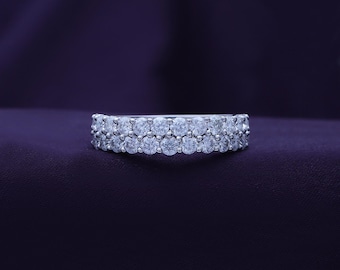2 Carat Round Cut Lab Created Moissanite Diamond Double Row Anniversary Wedding Band Ring In 14K Gold Over Sterling Silver Jewelry